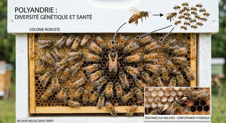 Une reine entourée d'abeilles demi-soeur et les effets de la polyandrie